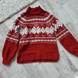 Abercrombie & Fitch Red and White Snowflake Holiday Christmas Sweater Small
